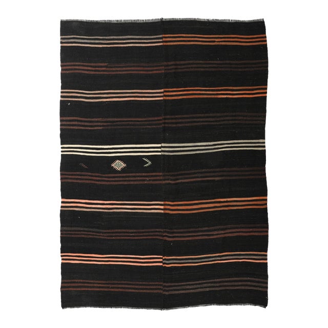 Vintage Large Dark Brown Kilim Rug - 8`0″ X 11`2″ For Sale
