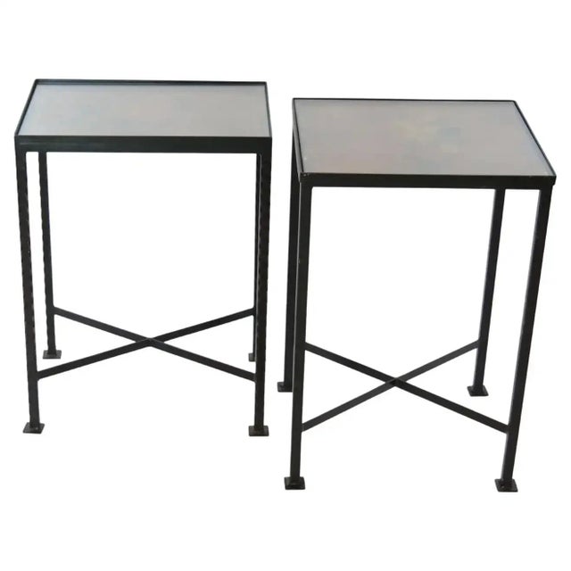 Vintage Wrought Iron / Painted Wood Top Side Tables For Sale - Image 11 of 13