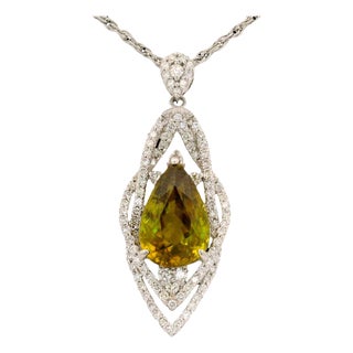 4.45 Carat Sphene Diamond Platinum Pendant Necklace For Sale