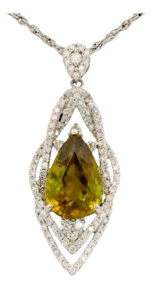 4.45 Carat Sphene Diamond Platinum Pendant Necklace