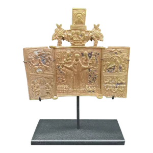 19th Century Russian Bronze Icon Triptych