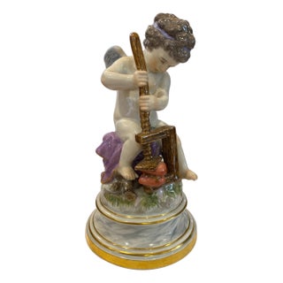 19th Century Meissen Porcelain Figure of Cupid with a Cheese Press For Sale
