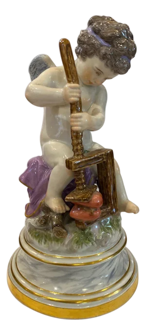 19th Century Meissen Porcelain Figure of Cupid with a Cheese Press