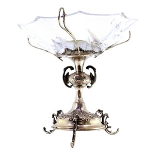 Cut Glass Fruit Bowl with Silver Structure For Sale