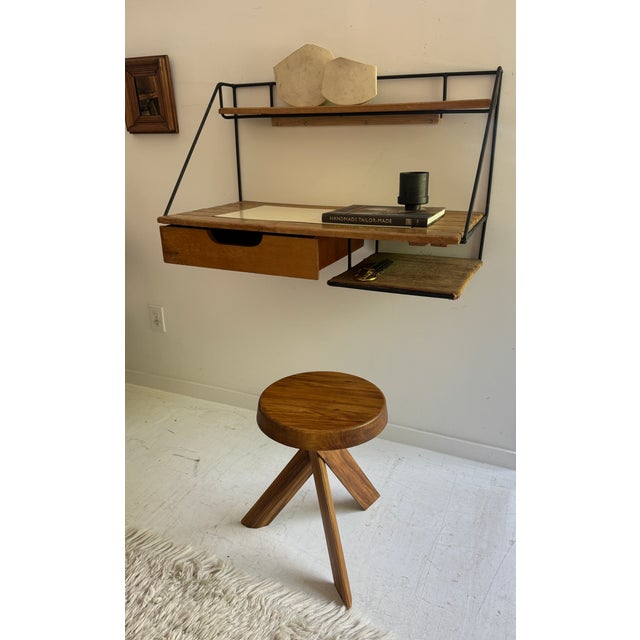 Unique wall hanging writing desk by Arthur Umanoff, 1960s. A great combination of materials including iron, walnut slats,...
