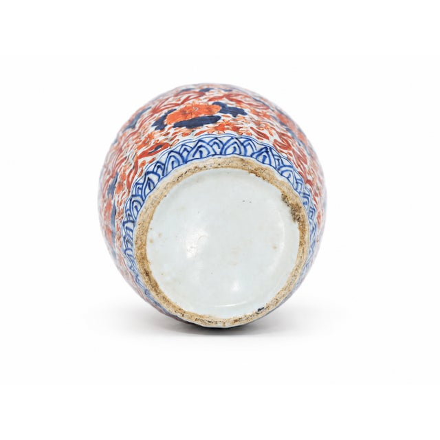 Metal Antique 19th Century Japanese Imari Porcelain Vase— Hand-Painted Cobalt, Iron-Red & Gilt — Ribbed Form For Sale - Image 7 of 10