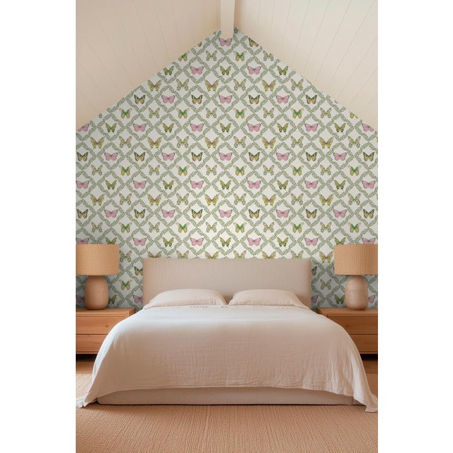 Butterfly Trellis Pastel Grasscloth Wallpaper by House Party | 8 Yards For Sale - Image 4 of 10