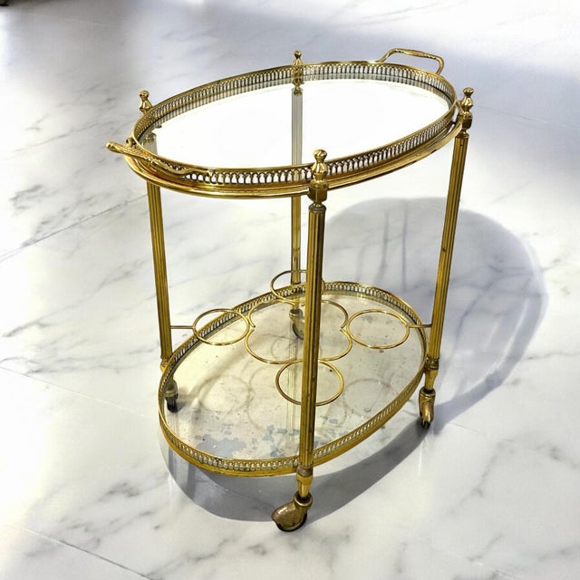 Vintage French Brass Bar Cart from Maison Baguès For Sale - Image 9 of 13