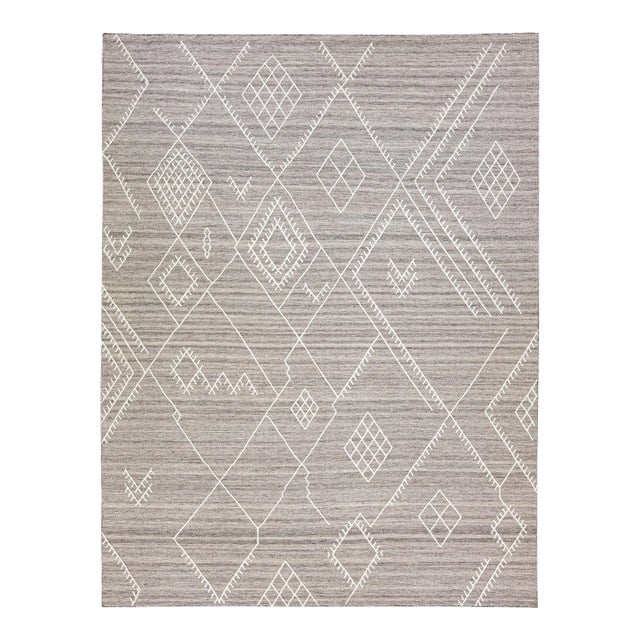 Apadana's Nantucket Collection Flatweave Kilim Coastal Designed Gray Wool Rug For Sale
