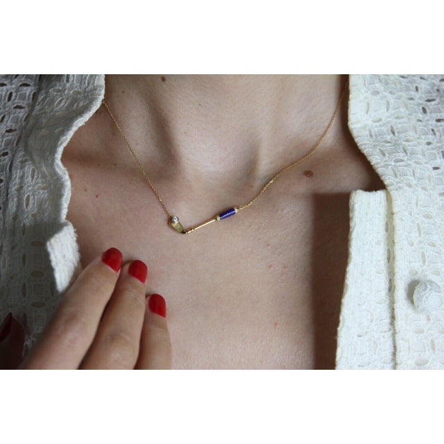 Diamond Blue Lapis Lazuli Golf Club Birdie Jewelry 18 Karat Yellow Gold Charm Pendant Necklace For Sale - Image 9 of 10