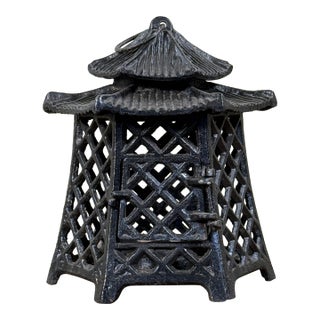 Vintage Japanese Style Cast Iron Pagoda Hanging Lantern For Sale