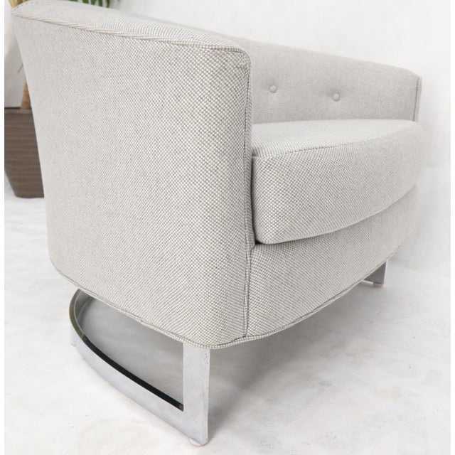 Late 20th Century New Basket Weave Wool Flax Blend Upholstery Barrel Back Lounge Chairs For Sale - Image 5 of 14
