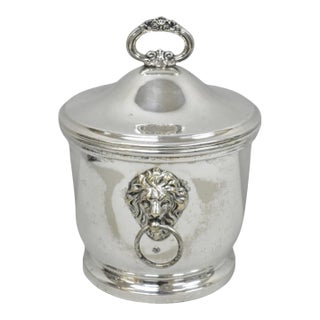 Vintage English Regency Winthrop Silver Plated Lion Handle Covered Ice Bucket For Sale