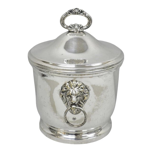 Vintage English Regency Winthrop Silver Plated Lion Handle Covered Ice Bucket For Sale