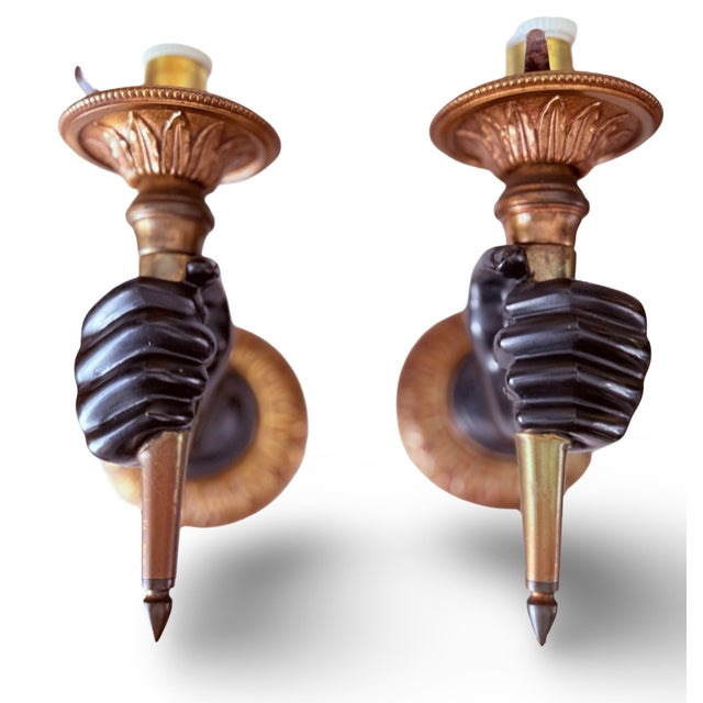c.1950 French Gilt-Bronze Hand-Form Wall Sconces Maison Charles - a Pair For Sale In New York - Image 6 of 6