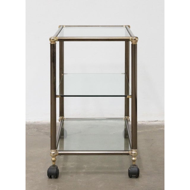Hollywood Regency Service Trolley in Bronzed Metal and Glass, 1970s For Sale - Image 3 of 11