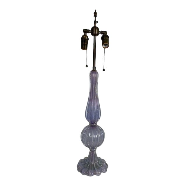 1950s Soft Lavender/ Gold Flecked Venetian Blown Glass Table Lamp For Sale