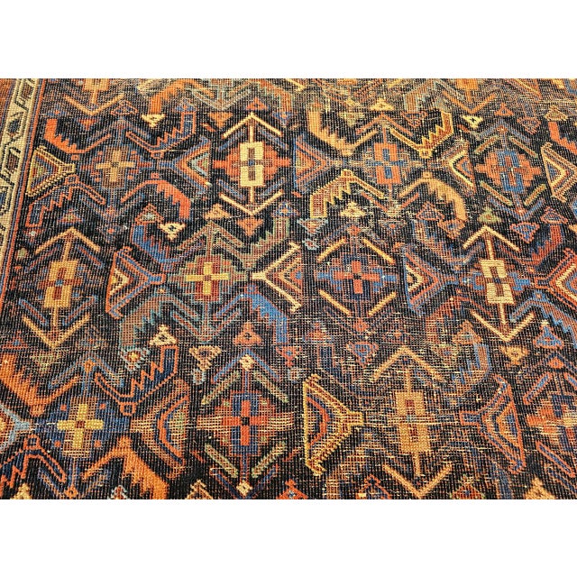 19th Century Persian Afshar Tribal Rug, Handwoven Wool, All-Over Geometric Pattern, Navy & Blue, 5x6 For Sale - Image 15 of 18