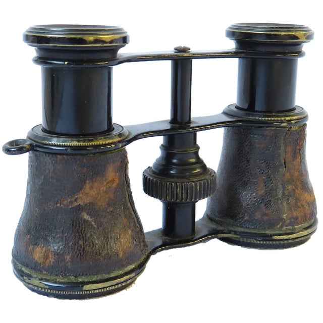 Handsome pair of antique English leather clad opera glasses from the distinguished Elliott Brothers Opticians, 449 Strand,...
