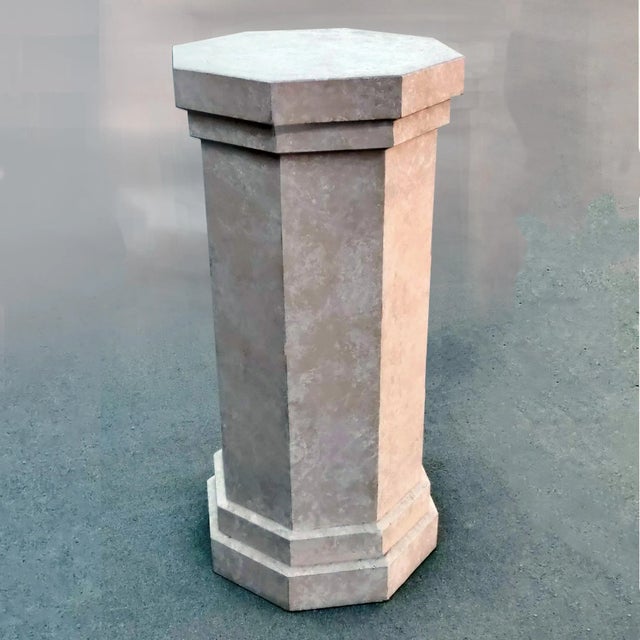 Postmodern 80's Post Modern 42" Tall Center Table Octogonal Shaped Plaster Finished Wooden Pedestal For Sale - Image 3 of 6