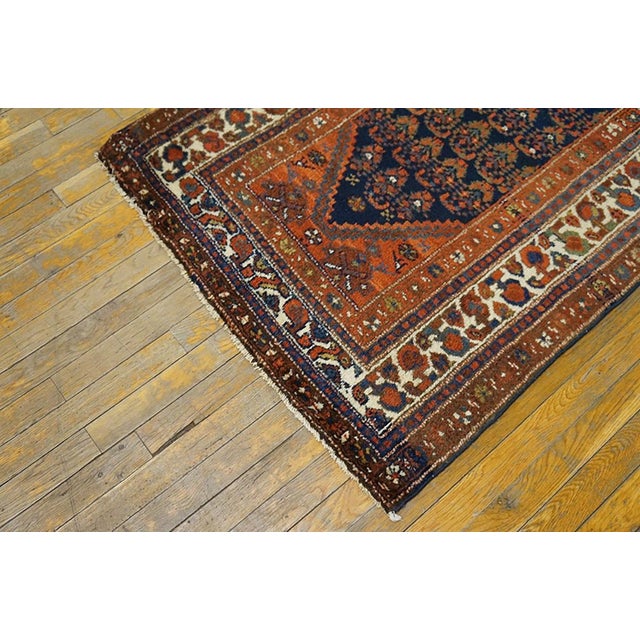 Textile 1920s Blue Navy Paisley Antique Persian Malayer Rug 3' X 10'2" Handknotted Wool Carpet For Sale - Image 7 of 7
