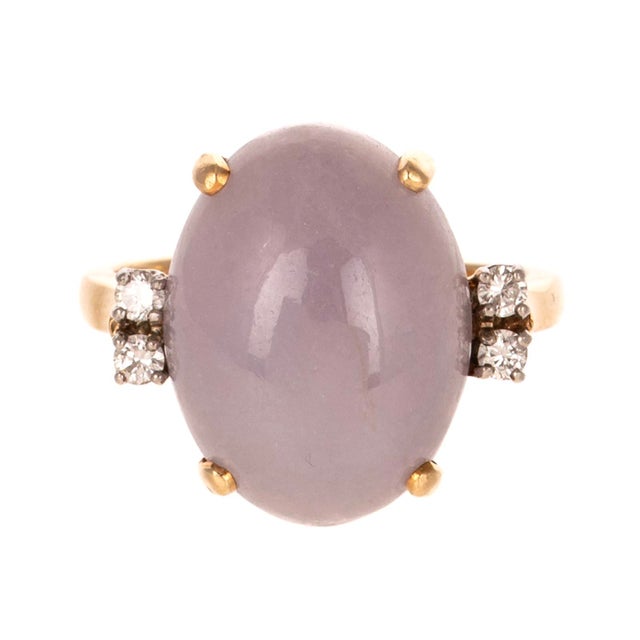 14k Gold Lavender Jade & Diamond Ring Vintage For Sale In Tampa - Image 6 of 6