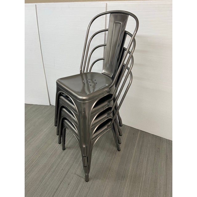 Early 21st Century Xavier Pauchard for Tolix Galvanized Steel a-Chairs, Set of Four For Sale - Image 5 of 12