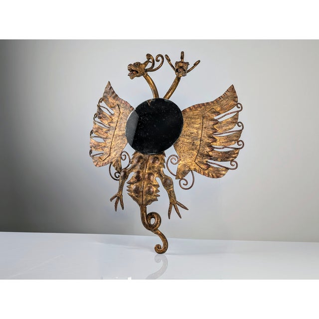Neo-Gothic Spanish Mirror in Gilded Iron with Two-Headed Dragon For Sale - Image 6 of 8