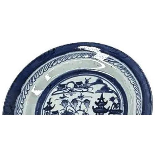 Ceramic Pair of 19th Century Chinese Export "Canton" Blue & White Shallow Bowls, 8.75" For Sale - Image 7 of 14