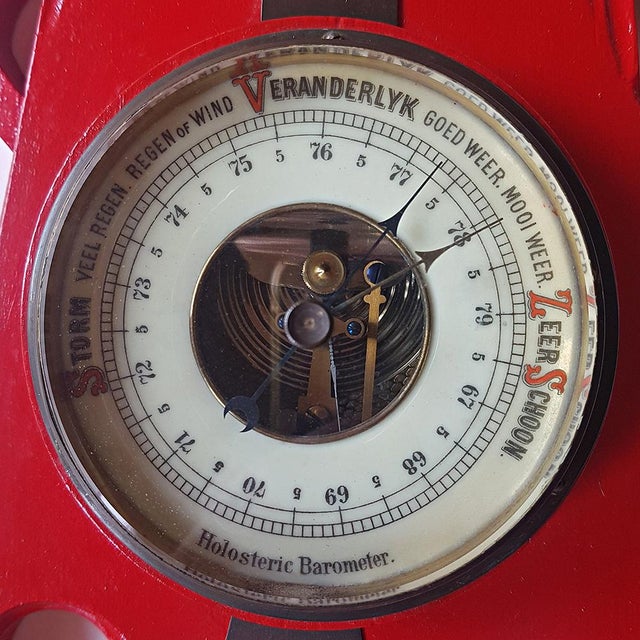 Wood Art Nouveau Barometer with Thermometer, Netherlands, 1920s For Sale - Image 7 of 8