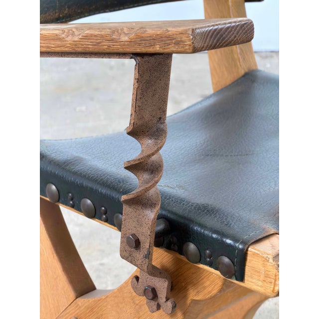 Brutalist Dutch Oak and Leather X-Frame Chairs by Bram Sprij, 1960s, Set of 6 For Sale - Image 13 of 16