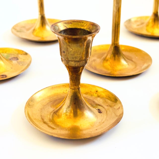 Graduated Brass Candlestick Holders - Set of 7 For Sale - Image 10 of 12