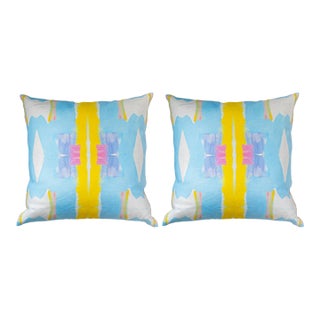 Pair of Kerry Rosenthal Wonderblock Pillows - Blue 22" For Sale