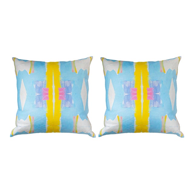Pair of Kerry Rosenthal Wonderblock Pillows - Blue 22" For Sale