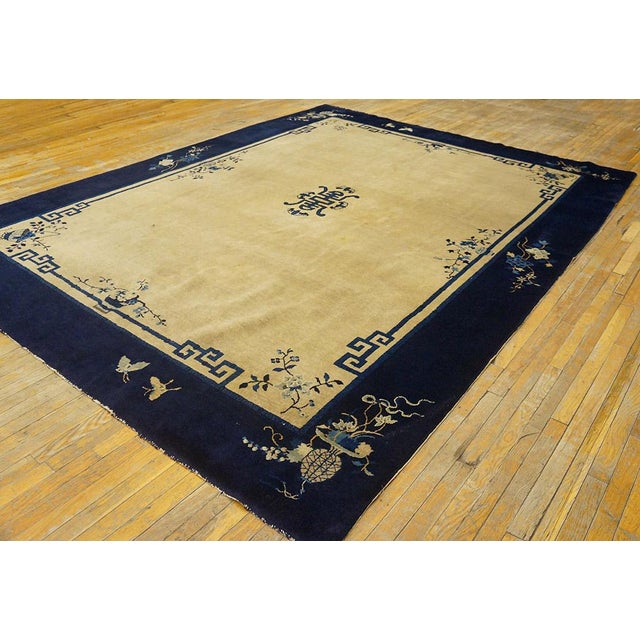Art Deco 1920s Beige Floral Medallion Protective Symbol Art Deco Style Antique Chinese Peking Rug For Sale - Image 3 of 11