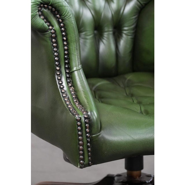 Large English Style Chesterfield Office Chair in Green Cowhide Leather For Sale - Image 11 of 18