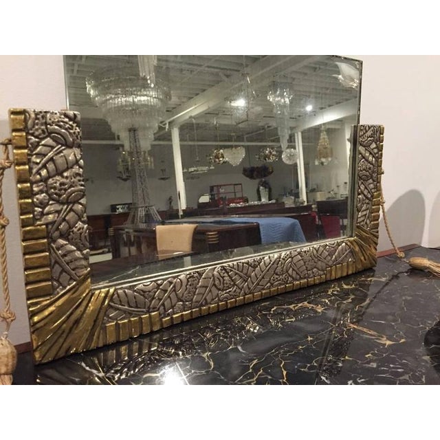French Art Deco White and Yellow Gold Geometric Foliage Mirror For Sale - Image 4 of 6