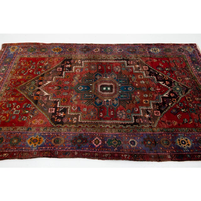 Persian Medallion Designed Handmade Persian Bidjar Wool Rug in Red For Sale - Image 3 of 8