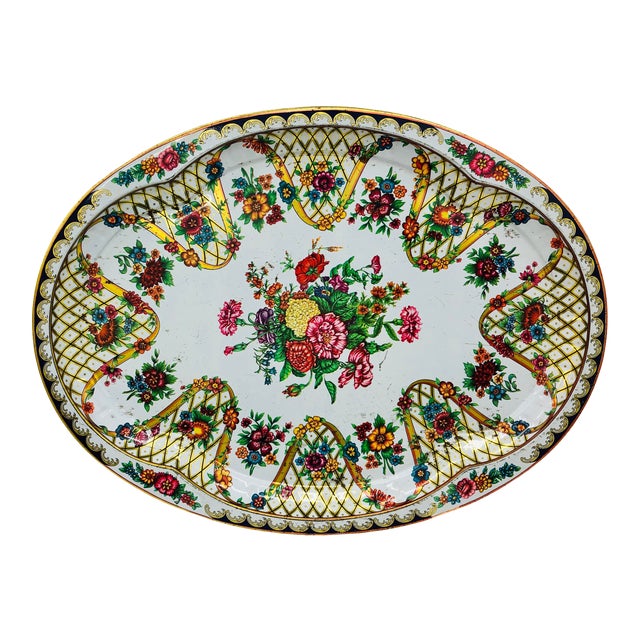 Vintage Floral Serving Platter / Bar Tray Chairish