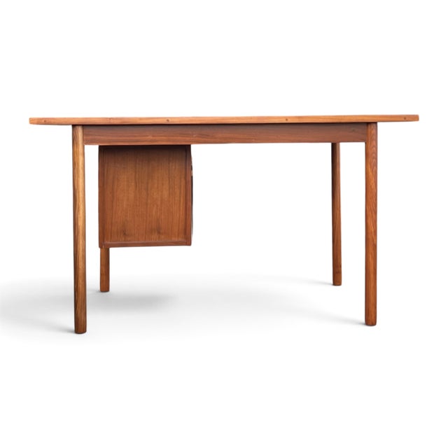 Restored Danish Modern Writing Desk With Sliding Cabinet & Tapered Legs For Sale - Image 10 of 17