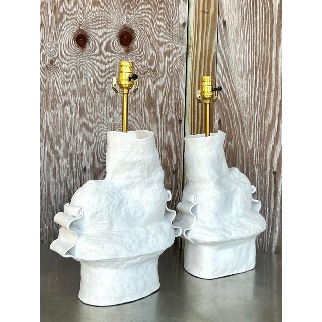Off-white Vintage Boho Original Ursula Schwartz Studio Pottery Lamps - -a Pair For Sale - Image 8 of 12