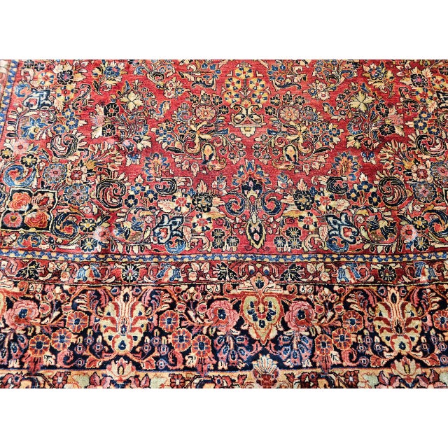 Antique Oversized Persian Sarouk Area Rug, Hand-Knotted Wool, Allover Floral Pattern, 10x17, Red & Navy For Sale - Image 15 of 18