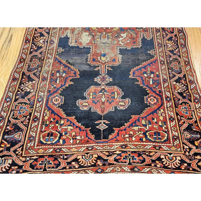 19th Century Persian Farahan Gallery Rug, Hand-Knotted Wool, Geometric Pattern, Red & Navy, 5x10 For Sale - Image 12 of 17