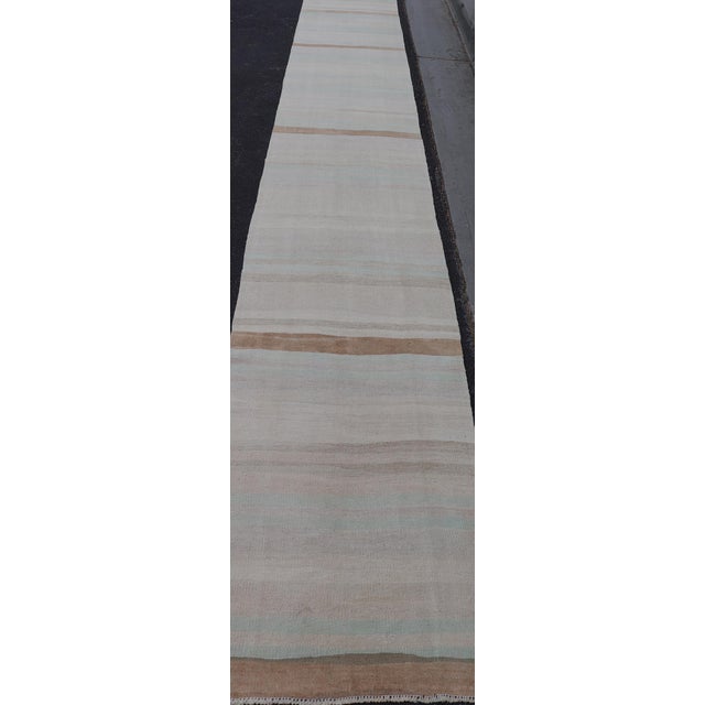 Taupe Striped Turkish Vintage Kilim Runner in Soft Pastel and Neutral Tones For Sale - Image 8 of 13