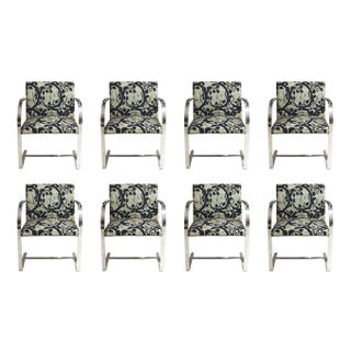 Knoll Mies Van Der Rohe BRNO Flat Bar Dining Chairs with Custom Fabric - Set of 8 For Sale