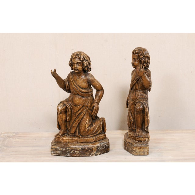 Wood French Carved-Wood Putti Figures, 19th Century - A Pair For Sale - Image 7 of 11