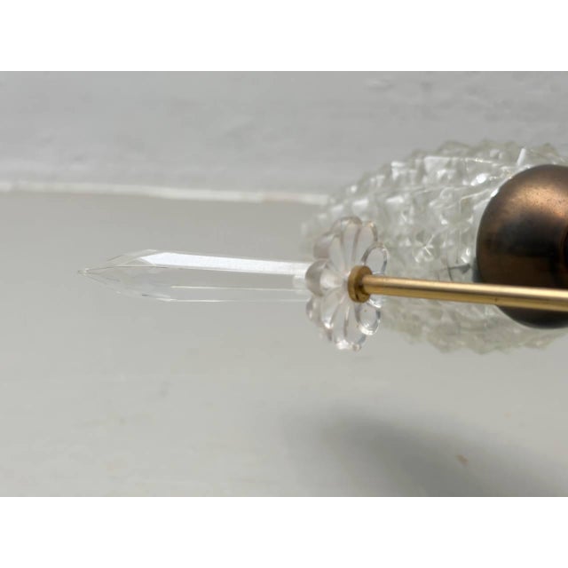 Gold Ceiling Light with Textured Glass Shades and Crystal Prisms, 1960s For Sale - Image 8 of 15
