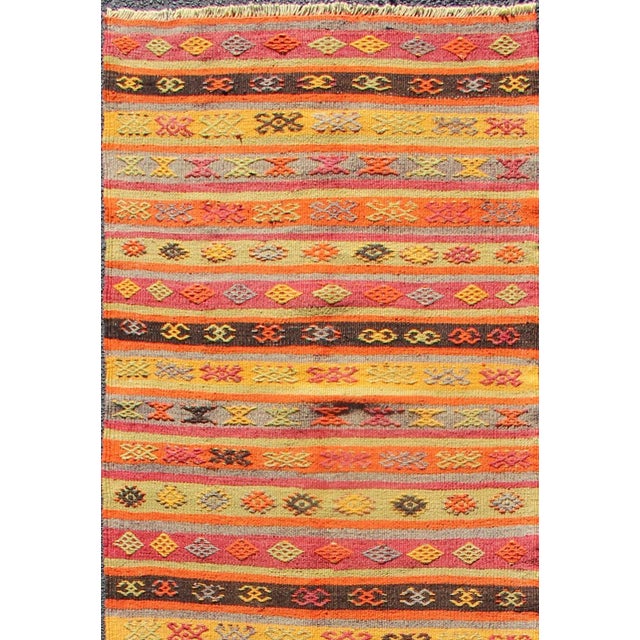 Vintage Turkish Kilim Runner With Multicolor Stripes and Tribal Motifs 2'9 X 10'6 For Sale - Image 4 of 10