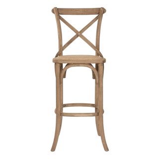 Parisienne Bar Stool with Rattan Seat - Linen / Natural Oak Frame For Sale