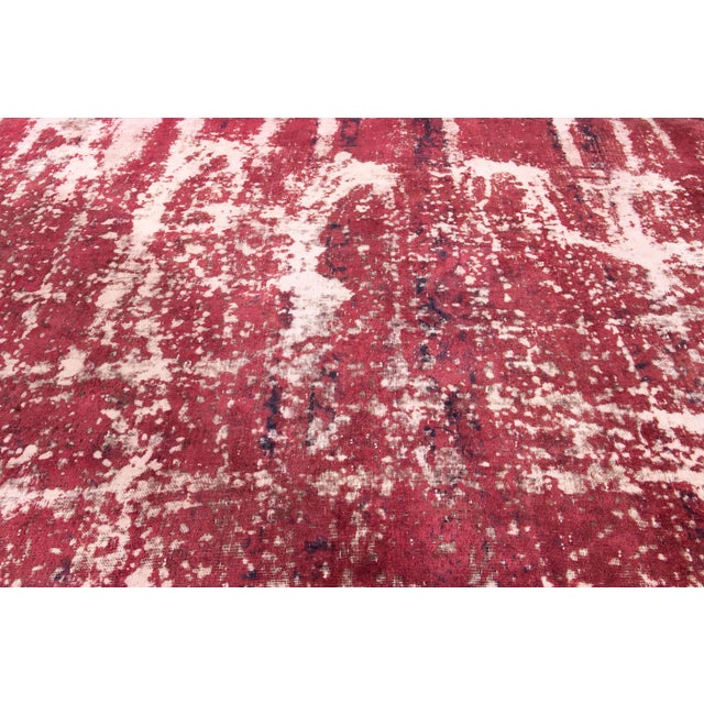 Textile Vintage Distressed Overdyed Handmade Ruby-Red Abstract Wool Rug For Sale - Image 7 of 9